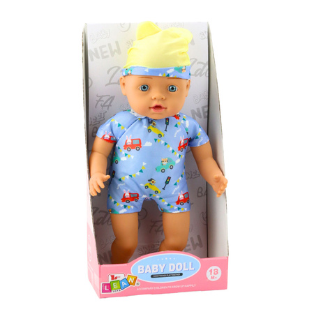 Lalka Bobas Niebieskie Ubranko z Wzorami Czapeczka z Uszami 31cm