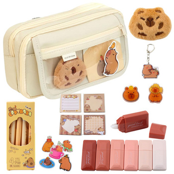 Piórnik Szkolny Dwukomorowy Z Kieszonkami Dodatki Kapibara 21x12 cm