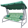 Rodzinna Huśtawka ogrodowa z Daszkiem Zielony wzór + Tekstylina 2x1 + Regulowane siedzisko + Materac + 2 Podstawki na napoje