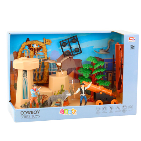 Zestaw Kowbojski Figurki Dziki Zachód Kowboj Łódź Armata