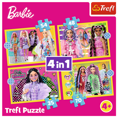 Puzzle - 4w1 (35, 48, 54, 70) - Wesoły świat Barbie - Trefl 34626