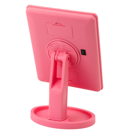 Lusterko Kosmetyczne 16 Diod LED Z Podstawką Regulacja Różowe