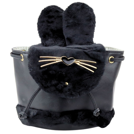 Plecak Dziecięcy Pluszowy Uszy Regulowany Pasek Czarny 22cm 4L