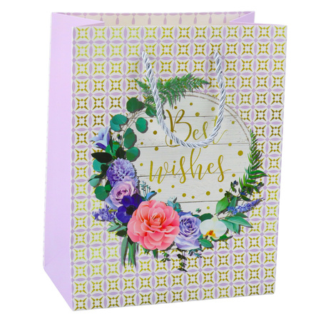 Torba Prezentowa Wzory Kwiaty Best Wishes 23 x 18 x 10,5 cm