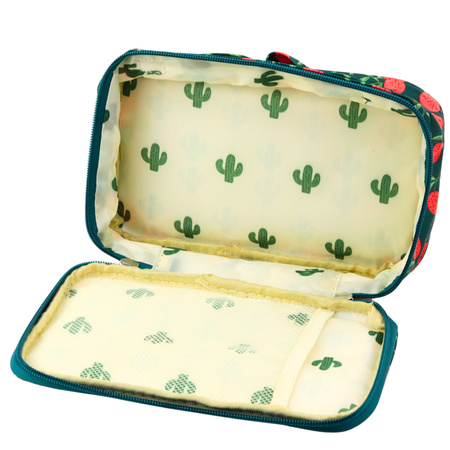 Piórnik Szkolny Organizer Kosmetyczka Kieszonka Wiśnie Zielony 22,5cm