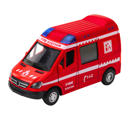 Samochód Strażacki Metalowy Napęd Pull Back Światła Dźwięki Czerwony 1:32