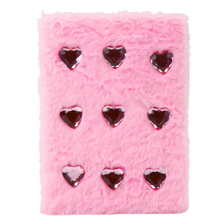 Pluszowy Zeszyt Notatnik W Linie Kryształowe Serca Różowy A5 80 Kartek
