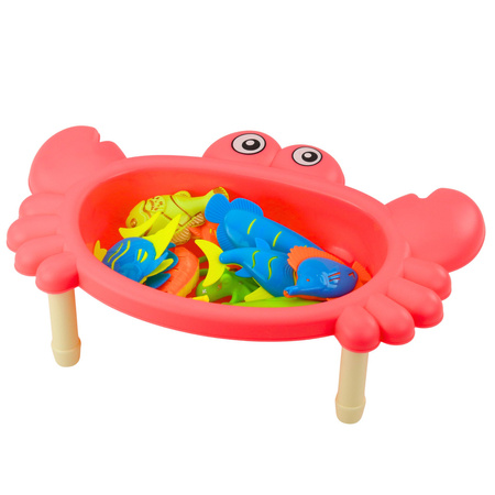 Zestaw Do Łowienia Rybek Stolik Krab 10 Rybek Wędka Sitko Różowy