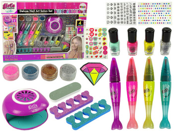 Duży Zestaw do Malowania Paznokci Pisaki Brokat Naklejki Lampa