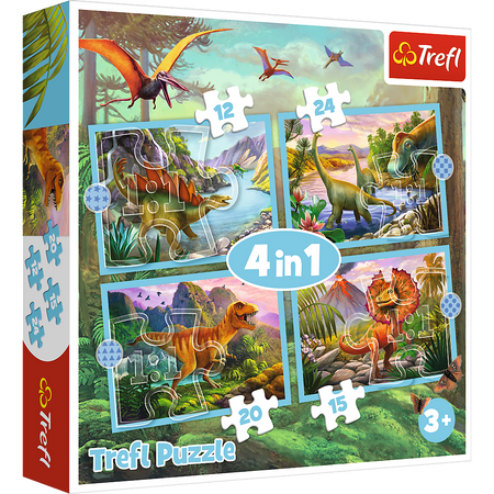Puzzle - 4w1 (12, 15, 20, 24) - Wyjątkowe dinozaury - Trefl 34609