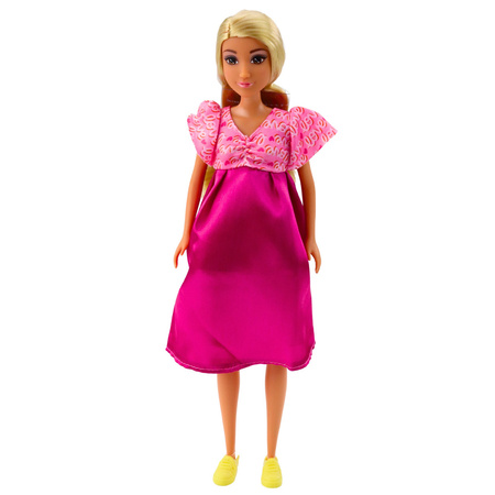 Lalka Anlily W Ciąży Różowa Sukienka Satynowa Długie Włosy