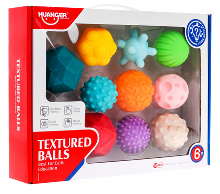 Zestaw 10 gumowych piłek dla dzieci 6m+ i dorosłych Zabawka sensoryczna Antystresowa