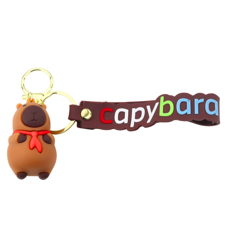 Brelok Figurka Kapibara Z Czerwoną Chustką Zawieszka Karabińczyk Kółko