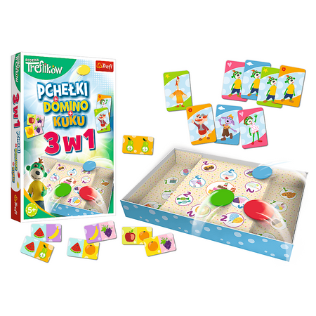 Gra rodzinna Rodzina Treflików 3w1 Domino Pchełki Kuku Trefliki Trefl 01921