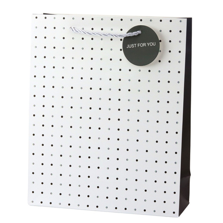 Torba Prezentowa Klasyczna W Kropki Zawieszka Just For You 32 x 26 x 10 cm