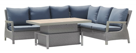 Zestaw rodzinnych Mebli ogrodowych Techorattan Szary + Duży Narożnik + Regulowany Stół + 13 Poduszek