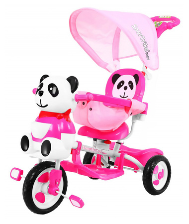 3-kołowy Rowerek dla dzieci Panda Różowy + Dźwięki + Daszek + Barierka + Podnóżek + Rączka + Schowek