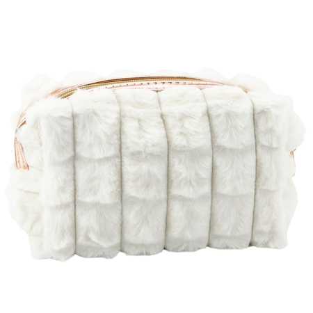 Kosmetyczka Pluszowa Z Uchwytem Pojemna Biała 20cm