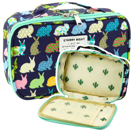 Piórnik Szkolny Organizer Pojemny Dodatkowa Kieszonka Granatowy 21,5cm