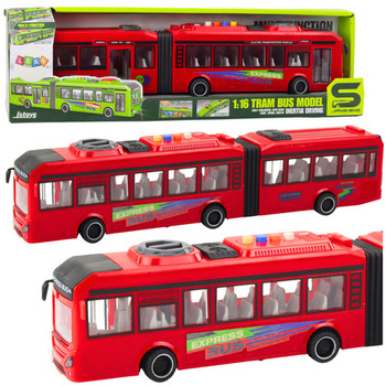 Autobus Przegubowy Otwierane Drzwi Światła Dźwięki Czerwony 1:16