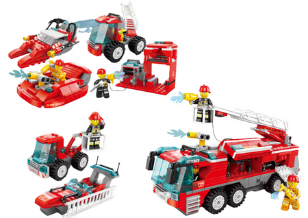 Straż Pożarna Łódź Samolot Helikopter Klocki Konstrukcyjne MIX