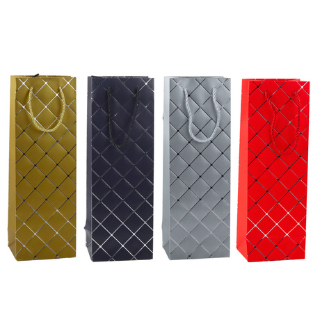 Torba Prezentowa Na Wino Butelkę Papierowa Srebrne Elementy 35 x 12 x 9 cm