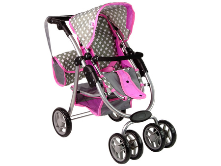 Wózek Dla Lalek Spacerówka 2 w 1 Gondola Torba Różowy Gwiazdki