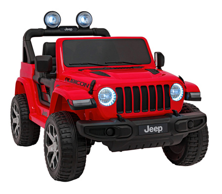 Jeep Wrangler Rubicon na akumulator dla dzieci Czerwony + Pilot + Radio MP3 LED + Koła EVA