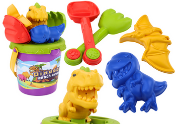 Zestaw Do Piasku Wiaderko Łopatka Grabki Foremki Dinozaury