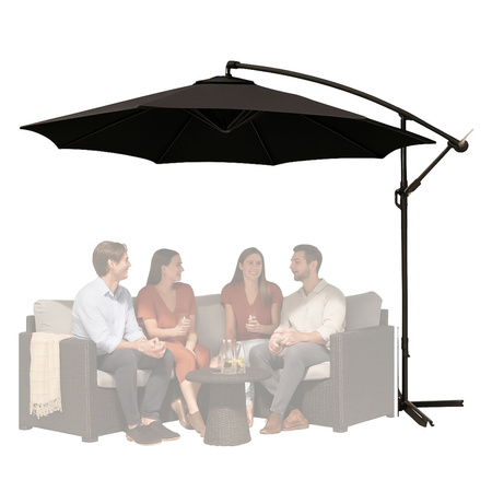 Parasol Ogrodowy Boczny Z Regulacją Pochyłu Pokrowiec 350 x 250cm Czarny