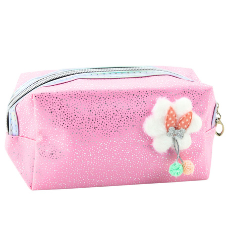 Piórnik Kosmetyczka Kokardka Połyskujące Drobinki Różowy