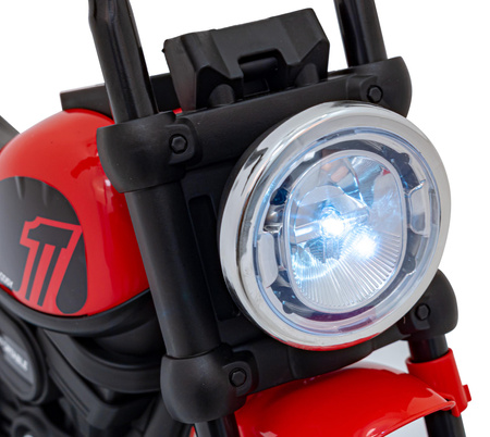 Motorek Chopper FASTER na akumulator dla dzieci Czerwony + Radio FM + Panel audio + LED