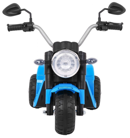 Motorek MiniBike na akumulator dla dzieci Niebieski + Dźwięki + Światła LED + Ekoskóra