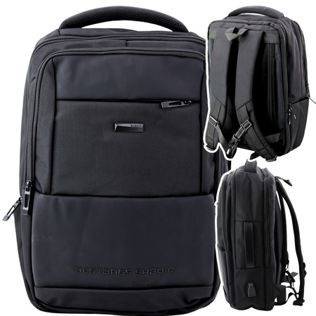 Plecak Miejski Biznesowy USB Pas Piersiowy Czarny 26L 45cm