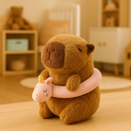 Pluszowa Kapibara Różowe Koło Ratunkowe Z Jednorożcem Brązowa 20cm