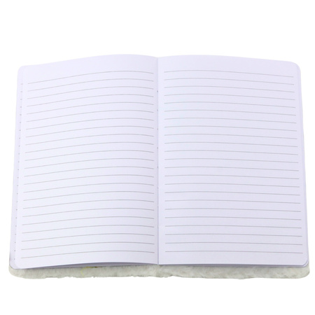 Pluszowy Notatnik W Linie Z Ptakiem Srebrny Brokat Biały