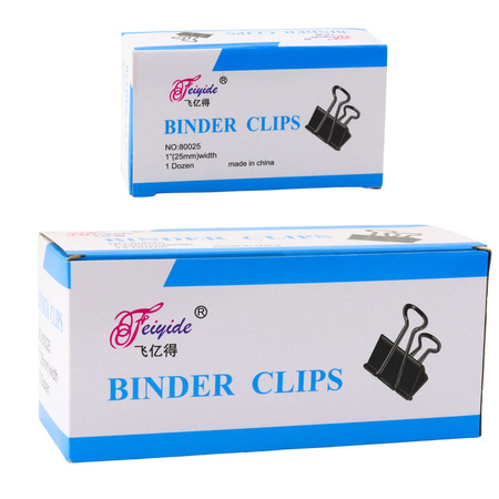 Zestaw Uniwersalne Klipsy Biurowe Stal Sprężynowa Czarne 25mm 12szt