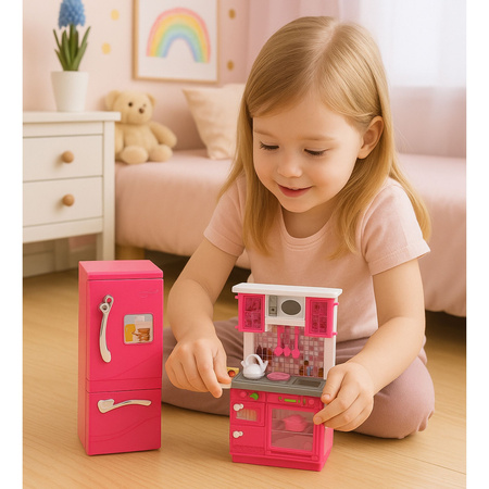 Zestaw Kuchnia Dla Lalek Lodówka Piekarnik Akcesoria Różowe