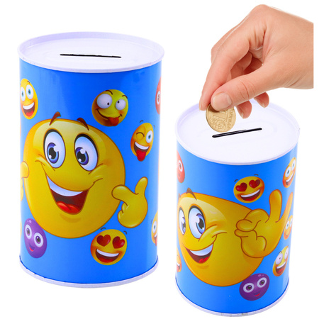 Skarbonka Metalowa Emotki Niebieska Brązowa 13 x 8cm