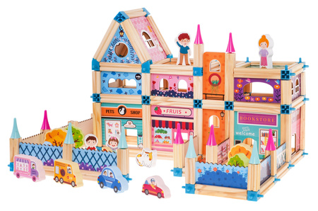 Drewniany Domek Księżniczki dla dzieci 3+ Klocki 278 el. + Figurki + Łączniki + Instrukcja