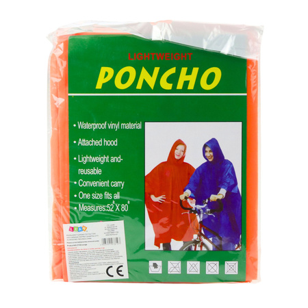 Płaszcz Peleryna Przeciwdeszczowa Wielokrotnego Użytku Pomarańczowy 132 x 203 cm