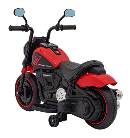 Motorek Chopper FASTER na akumulator dla dzieci Czerwony + Radio FM + Panel audio + LED