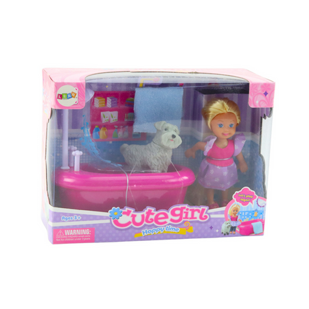 Zestaw Mini Laleczka Z Wanną i Białym Pieskiem Różowa