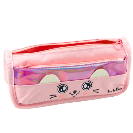 Piórnik Szkolny Z Kotem Dwie Kieszenie Różowy 21,5cm