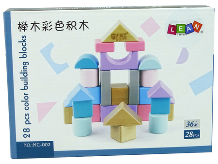 Drewniane Klocki Pastelowe Kolory 28 Elementów Zamek Budowle