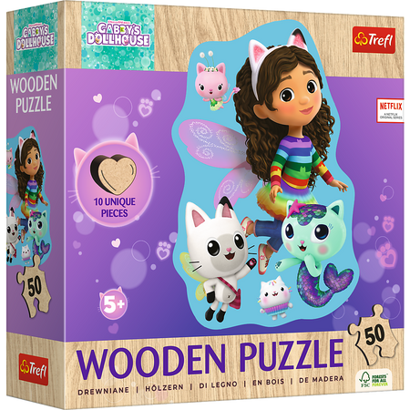 Puzzle Drewniane Konturowe - 50 - Wesoła Gabby - Koci Domek Gabi - Trefl 20260