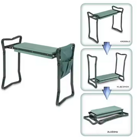 Klęcznik Ogrodowy Taboret Krzesełko Składane Z Przybornikiem 3w1