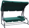 Rodzinna Huśtawka ogrodowa z Daszkiem Zielony + Tekstylina 2x1 + Regulowane siedzisko + Materac + 2 Podstawki na napoje
