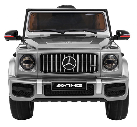 Mercedes AMG G63 dla dzieci Lakier Srebrny + Pilot + MP3 LED + Wolny Start + EVA + Pasy