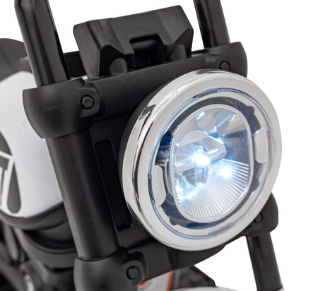 Motorek Chopper FASTER na akumulator dla dzieci Biały + Radio FM + Panel audio + LED